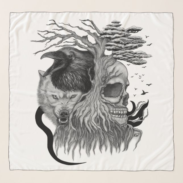 Wolf and Raven with Skull Scarf (Front)