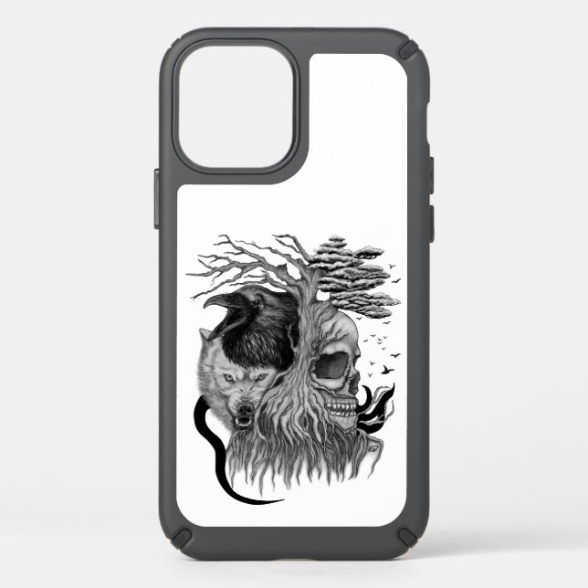 Wolf and Raven with Skull Speck iPhone 12 Case (Front)