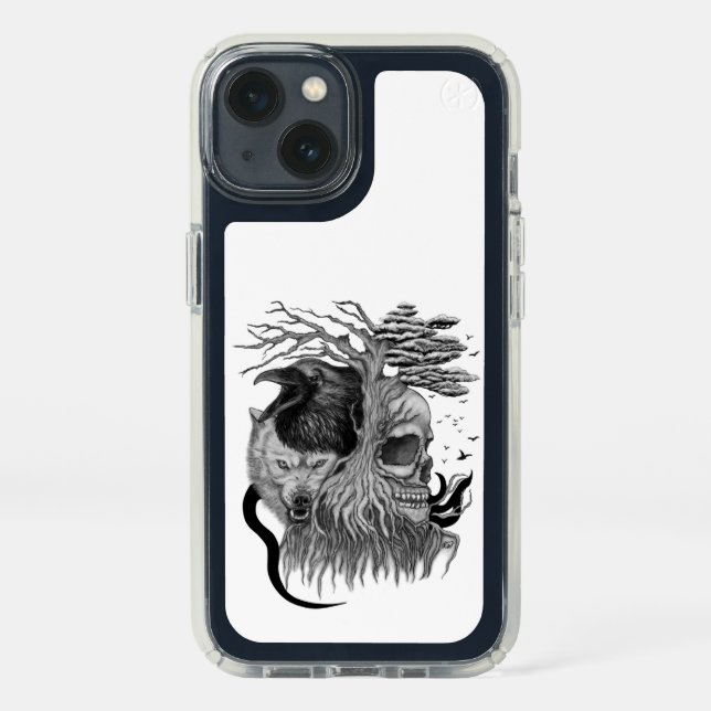 Wolf and Raven with Skull Speck iPhone 13 Case (Front)