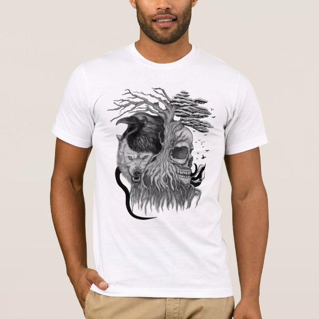 Wolf and Raven with Skull T-Shirt (Front)