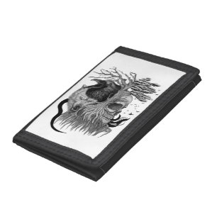 Wolf and Raven with Skull Tri-fold Wallet