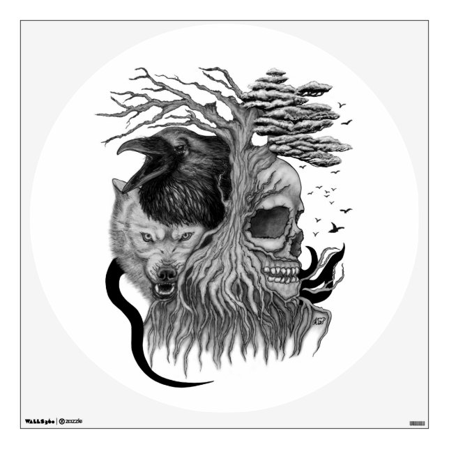 Wolf and Raven with Skull Wall Decal (Front)