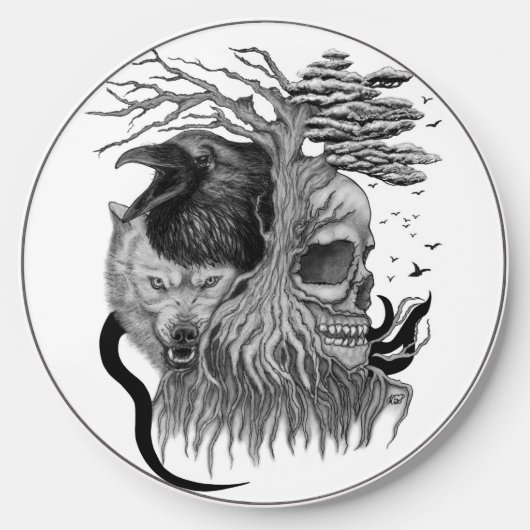 Wolf and Raven with Skull Wireless Charger (Front)