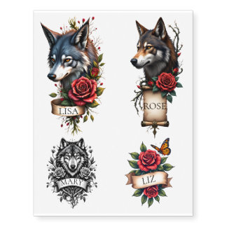 Wolf and roses  temporary tattoos
