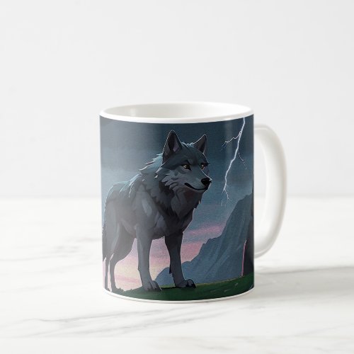 Wolf and Stormy Mountain Art Coffee Mug