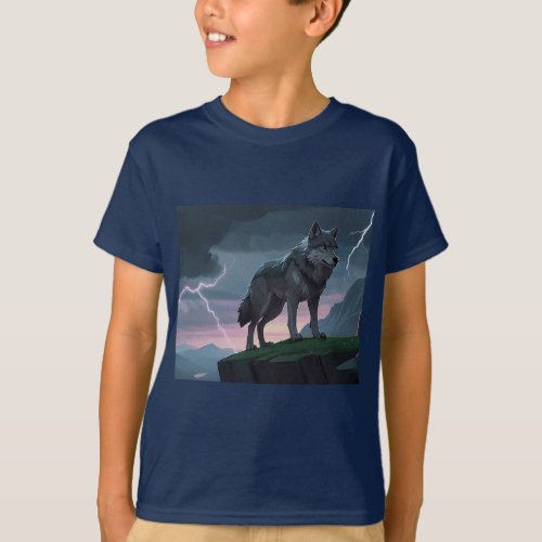 Wolf and Stormy Mountain Art T_Shirt