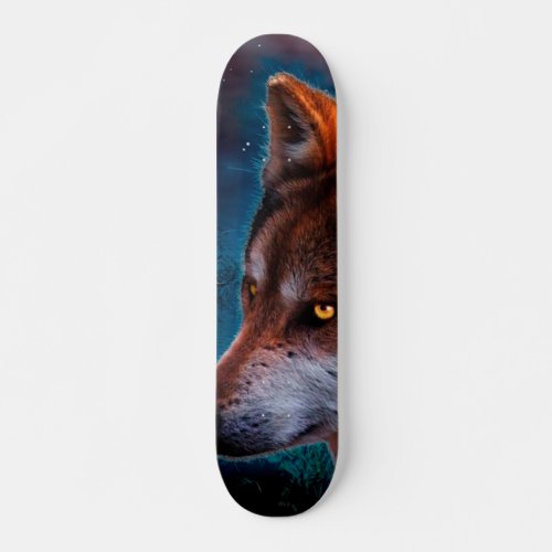 Wolf and the moon at midnigt skateboard