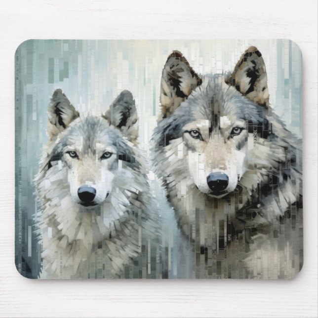 Wolf Animal Art Decor Paint Mosaic  Mouse Pad (Front)