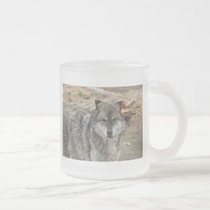 wolf animal face eyes canine forest zoo park frosted glass coffee mug