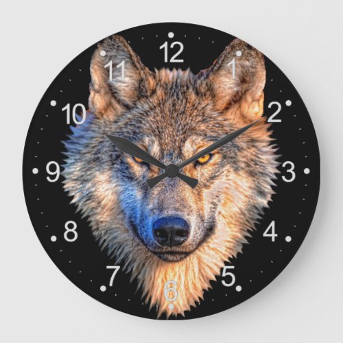 Wolf animal face Scary grey wolf head Large Clock