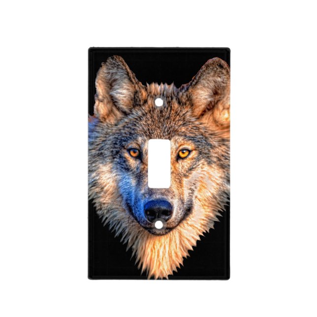 Wolf animal face. Scary grey wolf head Light Switch Cover (Front)
