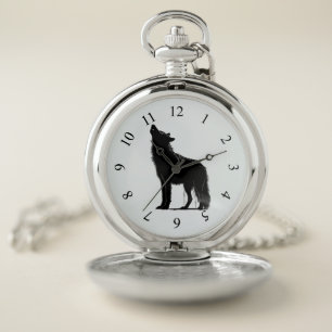 Wolf Animal Howling Wildlife Nature Silhouette Pocket Watch