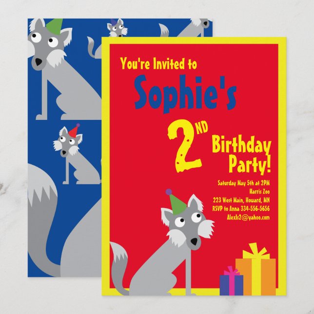 Wolf Animal Kid's Birthday Party Invitations (Front/Back)