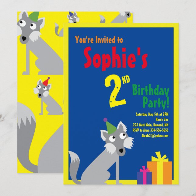 Wolf Animal Kid's Birthday Party Invitations (Front/Back)