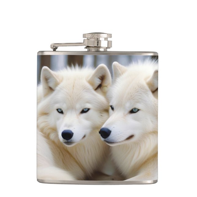 Wolf Animal Nature Wildlife Affection Caring Flask (Front)