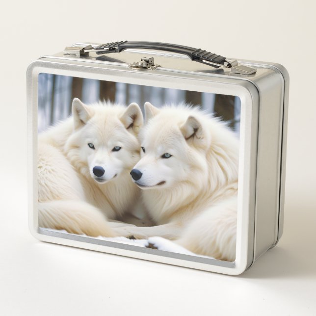 Wolf Animal Nature Wildlife Affection Caring Metal Lunch Box (Front)