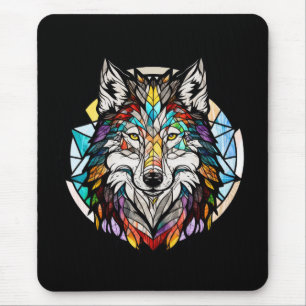 Wolf Animal Portrait Stained Glass Wildlife Forest Mouse Pad