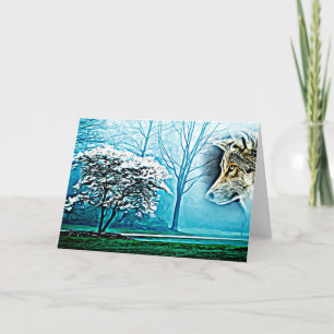 Wolf Animal Spirit Forest Landscape Abstract art Card