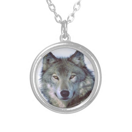 Wolf animal totem silver plated necklace