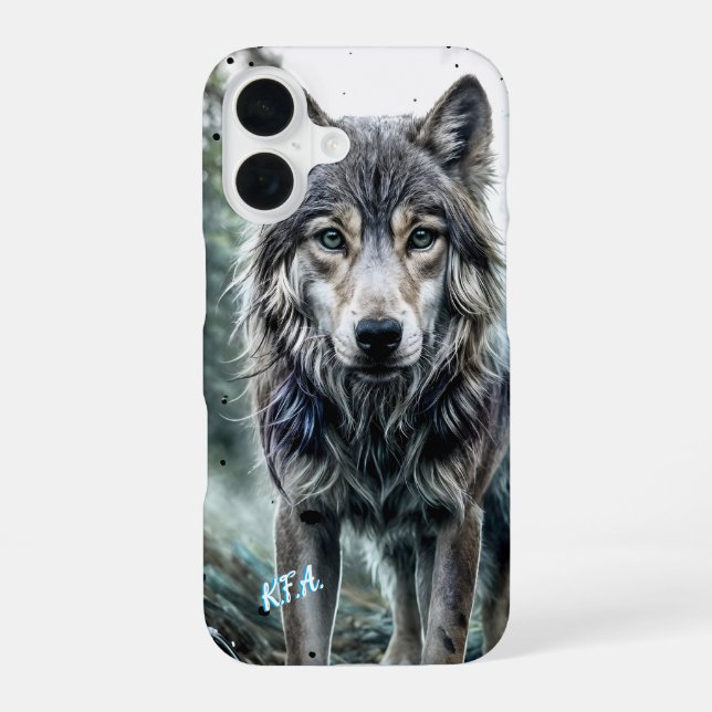 Wolf - Animal w/ Initials Iphone Case (Back)