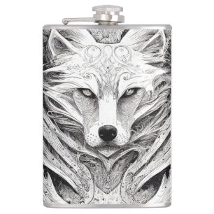 Wolf Animal Wild Nature Illustration Line Epic Art Flask