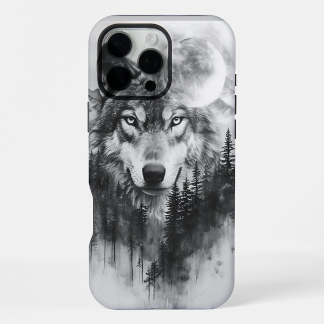 Wolf appears from misty forest at night iphone case (Back)