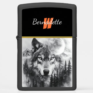 Wolf appears from misty forest at night zippo lighter