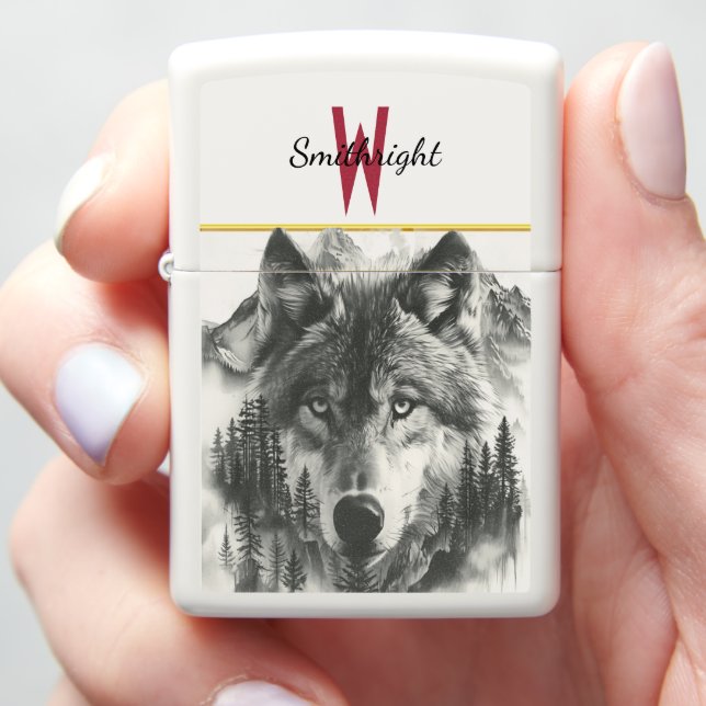 Wolf appears in dawn's misty mountains zippo lighter (In Hand)