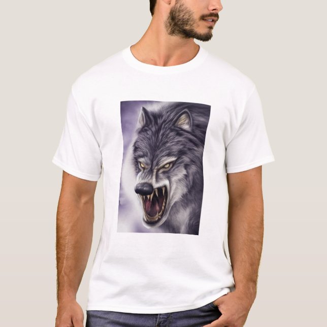 Wolf Art - Beast With Fangs Tee, Attack Mode Wolf T-Shirt (Front)