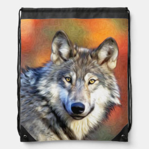 Wolf Art Painting Drawstring Bag