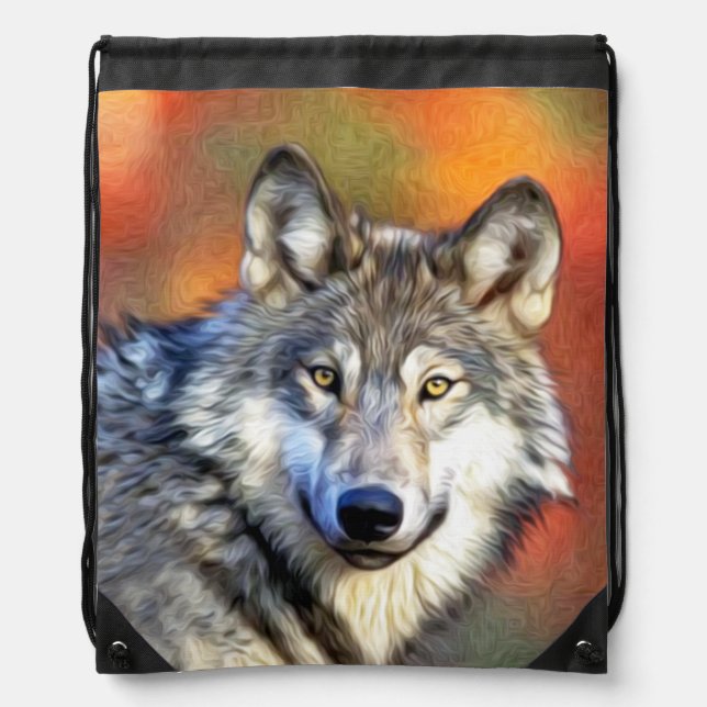 Wolf Art Painting Drawstring Bag (Front)