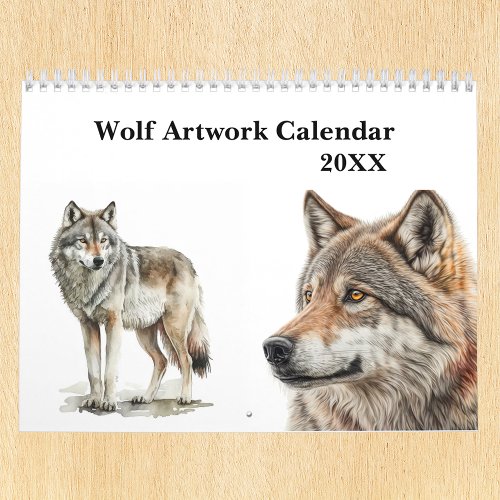 Wolf Art Pencil Watercolor Portrait Woodland Calendar