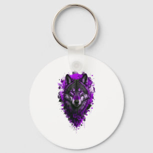 Wolf Art - Purple Sticker Keychain