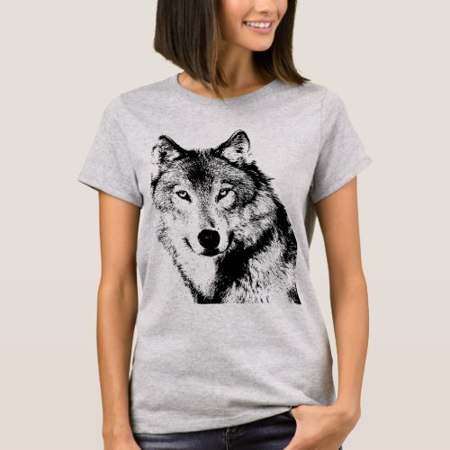 Wolf Artwork Light Steel Color T_Shirt