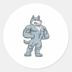Wolf as Bodybuilder extreme Classic Round Sticker