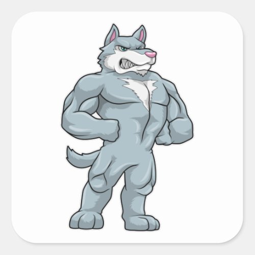 Wolf as Bodybuilder extreme Square Sticker