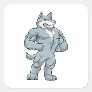 Wolf as Bodybuilder extreme Square Sticker