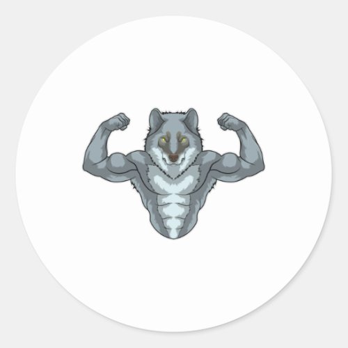 Wolf as Bodybuilder with big Muscles Classic Round Sticker