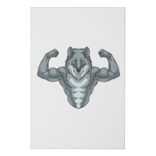 Wolf as Bodybuilder with big Muscles Faux Canvas Print