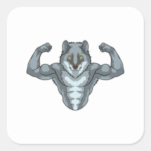 Wolf as Bodybuilder with big Muscles Square Sticker
