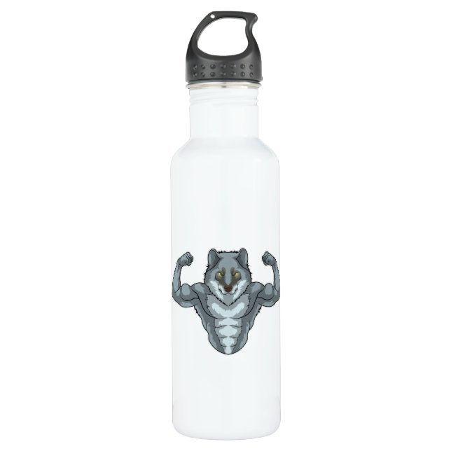 Wolf as Bodybuilder with big Muscles Stainless Steel Water Bottle (Front)