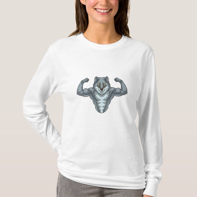 Wolf as Bodybuilder with big Muscles T-Shirt (Front)