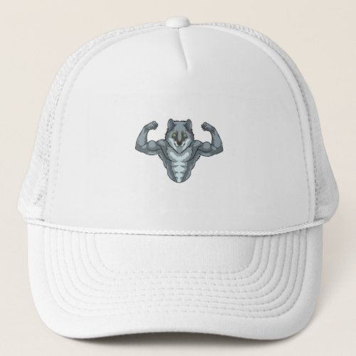 Wolf as Bodybuilder with big Muscles Trucker Hat