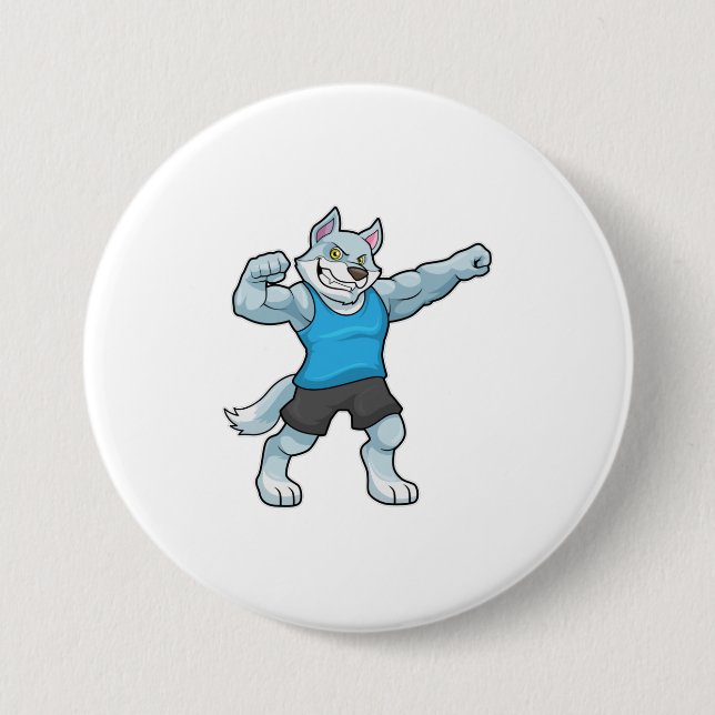Wolf as Bodybuilder with big Upper arms Button (Front)