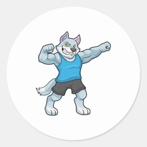 Wolf as Bodybuilder with big Upper arms Classic Round Sticker