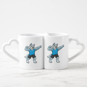 Wolf as Bodybuilder with big Upper arms Coffee Mug Set