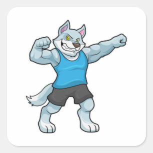 Wolf as Bodybuilder with big Upper arms Square Sticker
