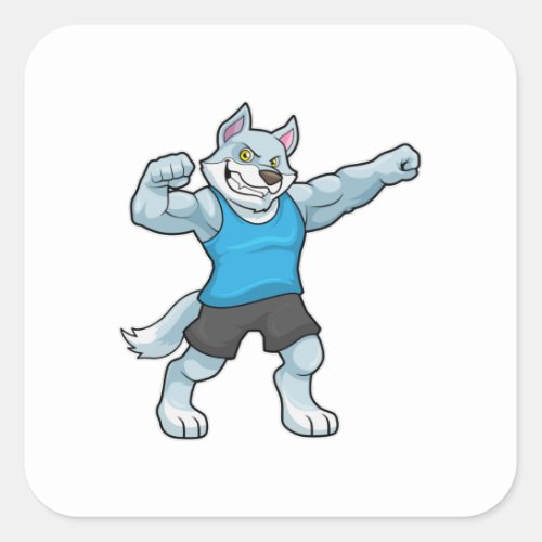 Wolf as Bodybuilder with big Upper arms Square Sticker