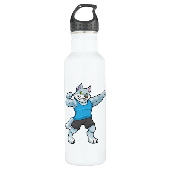 Wolf as Bodybuilder with big Upper arms Stainless Steel Water Bottle (Front)