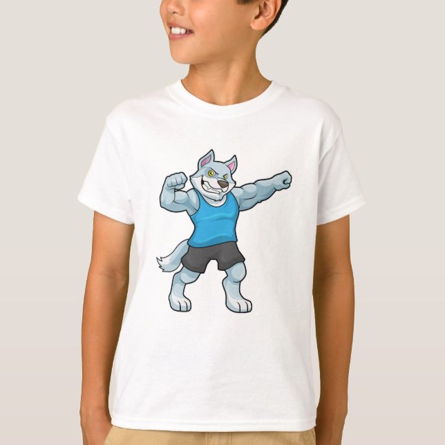 Wolf as Bodybuilder with big Upper arms T-Shirt (Front)